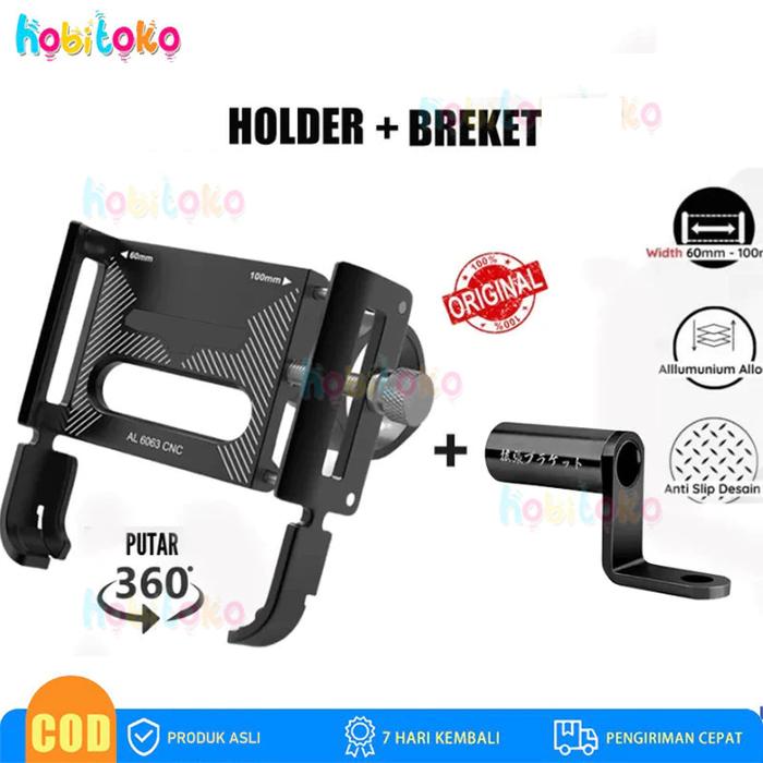 GUB P30 Holder Handphone Universal 360 Derajat (Hadiah) Holder Aksesoris Motor MOTOBAR Original Hold