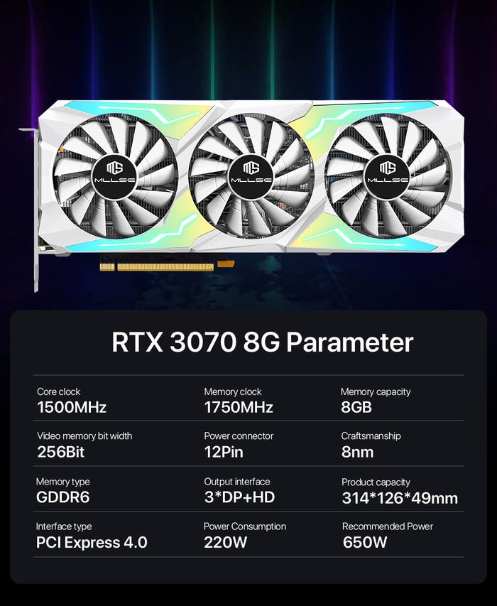MLLSE Graphics Card RTX 3070 8GB NVIDIA GPU 12Pin GDDR6 256bit HDMI*1