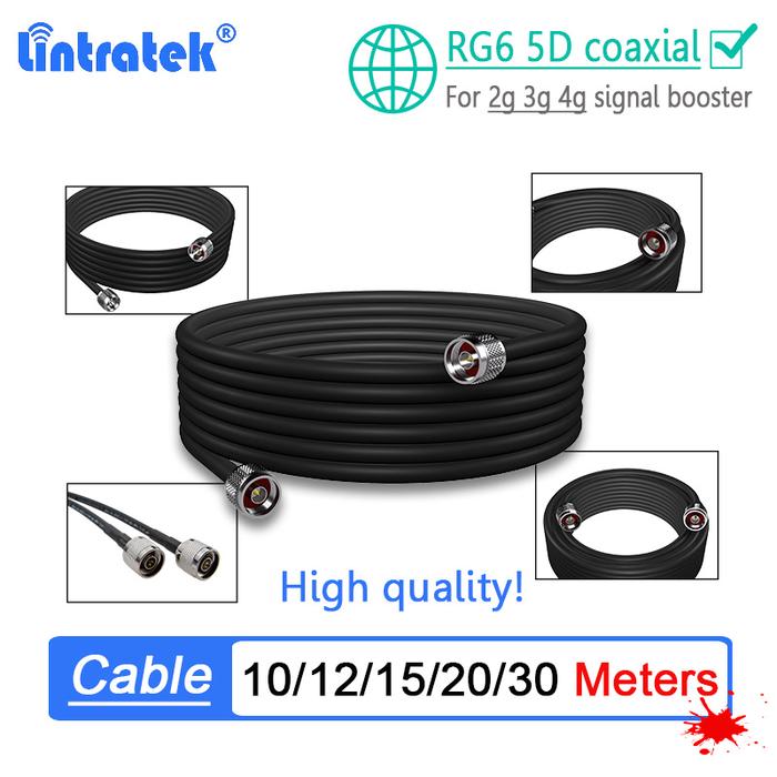 Lintratek 10m 12m 15m 20m 30 meters RG6 5D Coaxial Cable 50ohm N Male