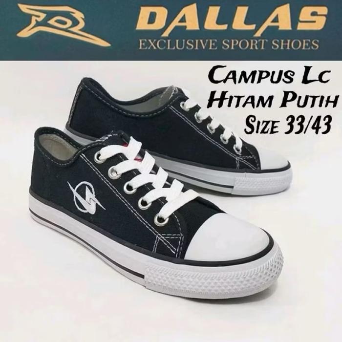 Sepatu Sekolah Pria dan Wanita Unisex Merek Dallas Campus LC Low Pendek Exclusive Sport Shoes Black 