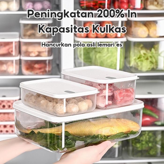 Container Kulkas  Wadah Makanan Putih  Kotak Penyimpanan Makanan Sayur Toples Bening Transparan Serb