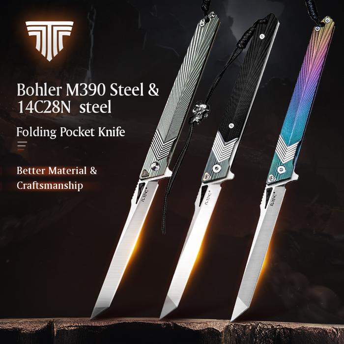 TRIVISA Pocket Folding Tactical Knife M390 Blade Titanium and CNC G10