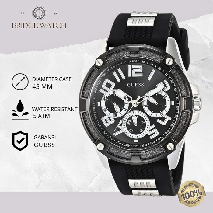 Jam Tangan Pria Guess Delta GW0051G1 Chronograph Black Rubber Sporty Casual Original