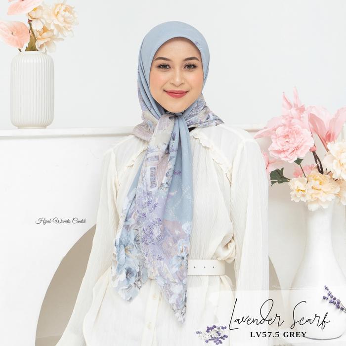 Ready- HIRA - Hijabwanitacantik - Segiempat Lavender Scarf LV57.5 Grey | Hijab Segi Empat Motif Jilb