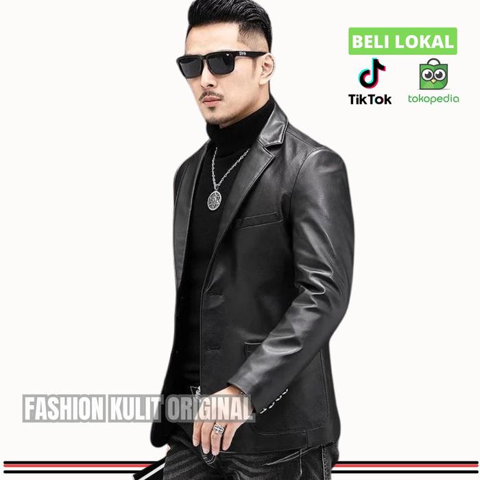 ERKAPROLEATHER- Jas Blazer Pria Model Safari- 100% Kulit Domba Original- Jaket Slimfitt Formal- Hita