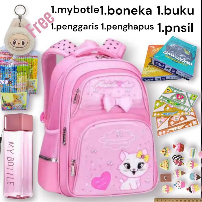 tas sekolah anak perempuan termurah bayak bonus ya fee botol buku penggaris gatungan boneka