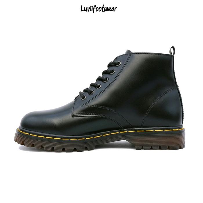 ARETHA Series Hitam Sepatu Boots Pria Kulit Asli Docmart 6 Hole Shoes Black
