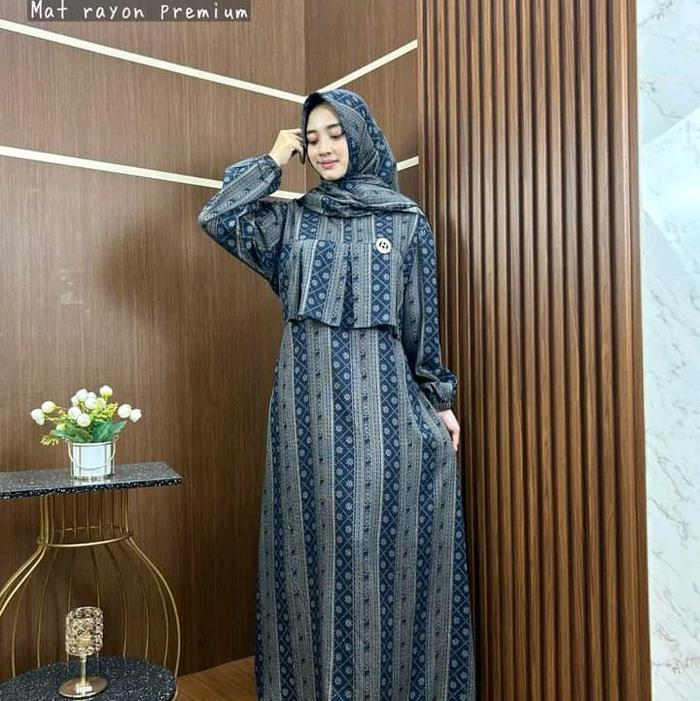 Gamis rayon + hijab premium bahan rayon premium