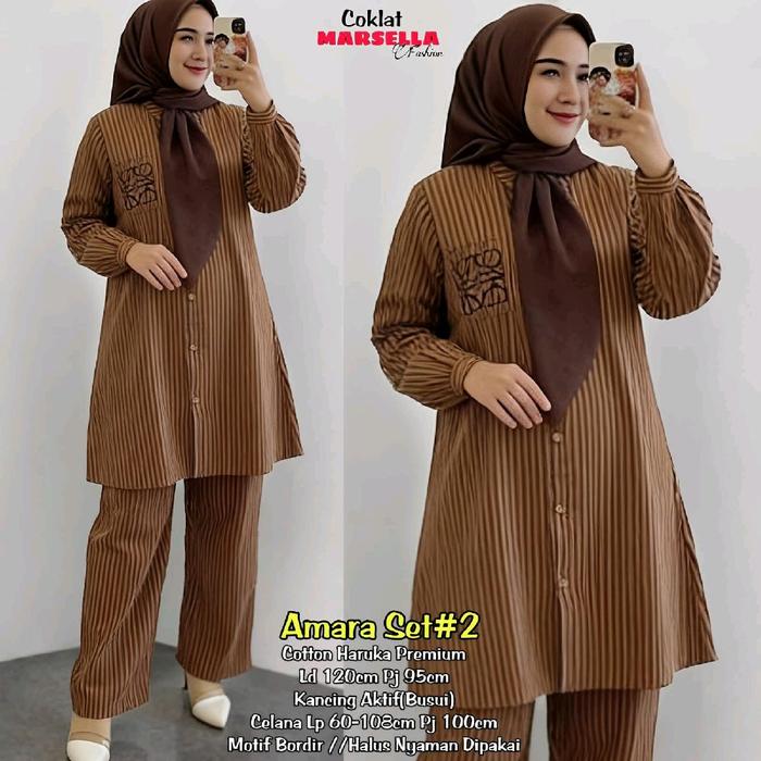 Marsella Coklat Amara Set#2 Cotton Haruka Premium L4 120cm Dj 95cm Kancing Aktif Busui Celana Lp 60-