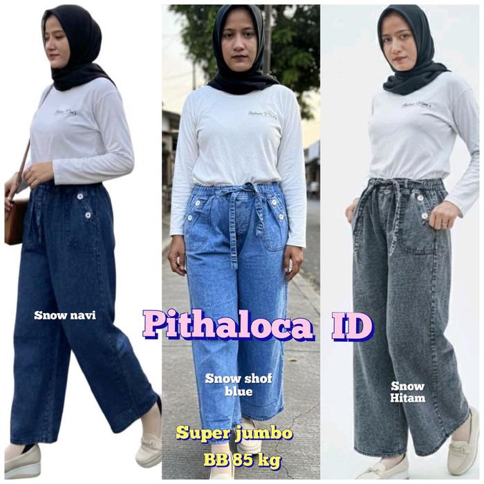 Mutiara Denim Celana Wanita Kulot Gesper Kulot Snow Hitam,Shof Blue dan Snow Navi Big Size Super jum