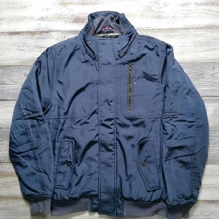 Jaket Outdoor Bomber casual Tommy Hilfiger non hoodie pocket samping unisex navy