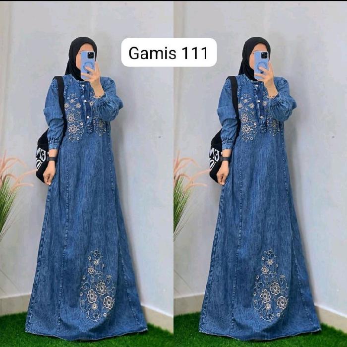 ELEGANT MUSLIMAH - Jena Dresses Gamis Blue Jeans Bordir | Gamis Jeans Wanita