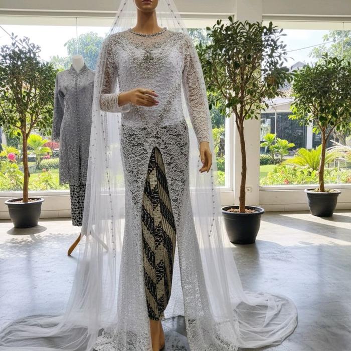 Kebaya Akad Mewah & Elegan Brokat Semi Prancis Payet Full Daimen Jepang Rok Prisket Wanita Dress Pes