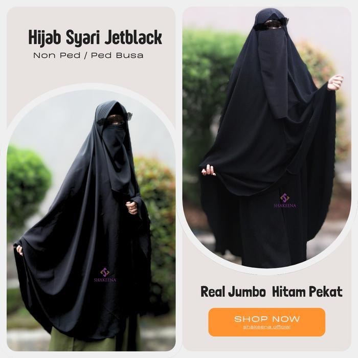 Jilbab jumbo syari jet black / jilbab jumbo jet black