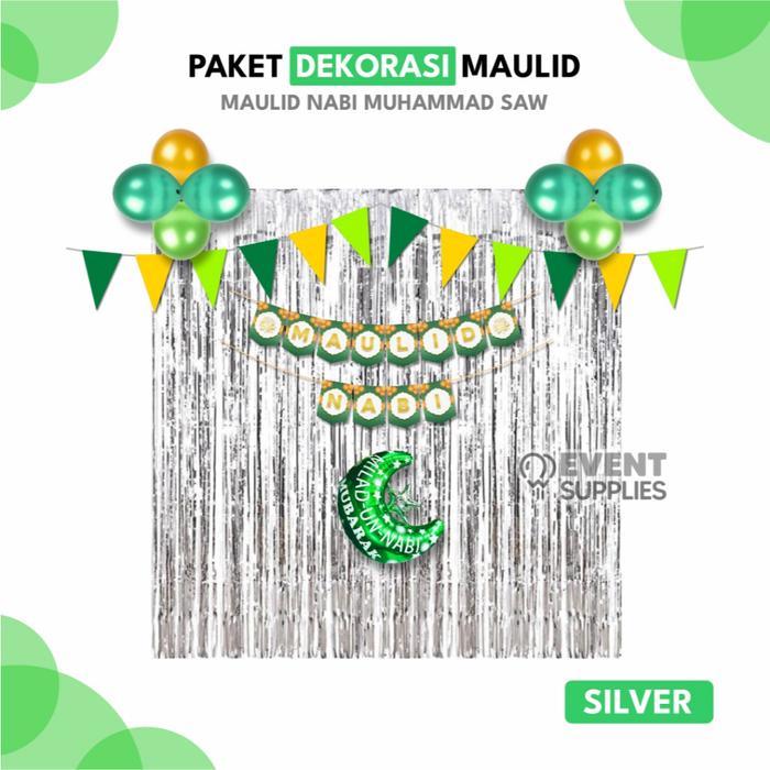 Safitiri Paket Hemat Dekorasi Maulid Nabi Muhammad / Balon Hiasan Gold Silver 2M X 2M Event Maulid