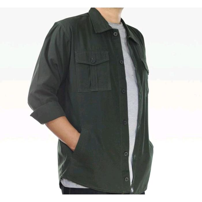 Kemeja parka semi jaket pria keren, new style terbaru Tactical Pendek Biru Hitam Cream