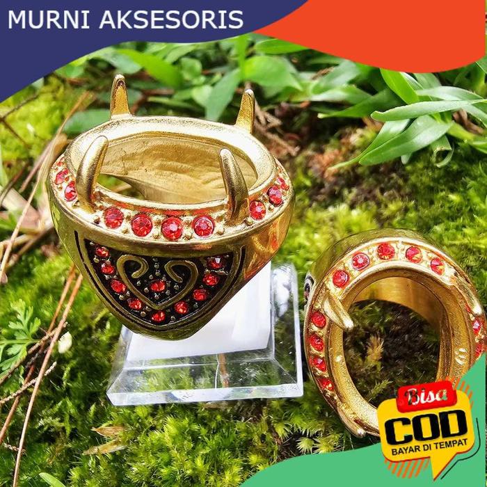Murni Aksesoris. Emban Ring Cincin Batu Akik ukuran 18x25mm dengan Permata Ruby Merah / Ring Emas de
