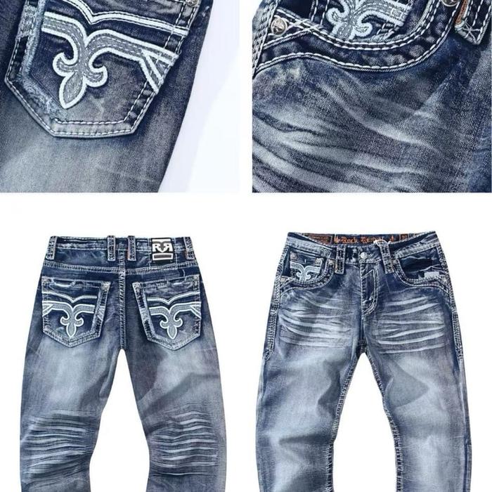 Celana Jeans Cowok Rock Revival Jeans Straight