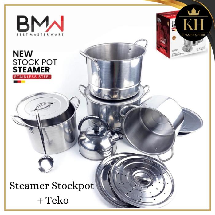 Kh- Stock Pot Steamer 4 Set BMW + Teko / Panci Kukus Steamer 4 Panci / Stock Pot Steamer Stainless