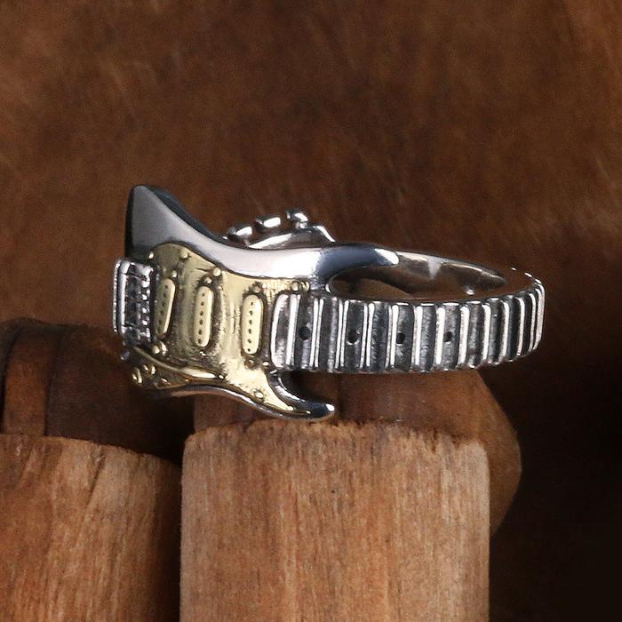 Cincin Gitar Listrik - Electric Guitar Silver Gold Rock Adjustable Chinese Legend Carved Open Ring C