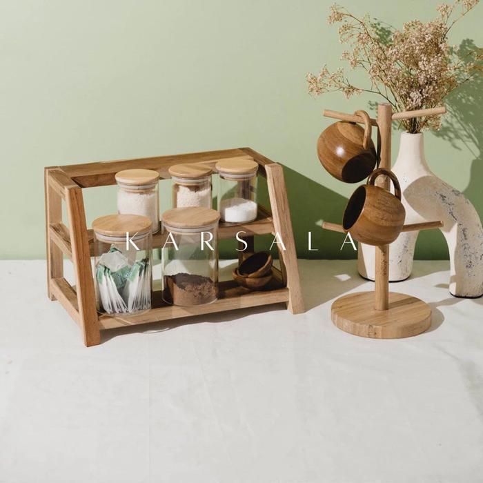 KARSALA Spice Rack Teak Wood Kayu Jati Asli | Wadah Bumbu Dapur Kokoh | Rak Makeup Skincare Kosmetik