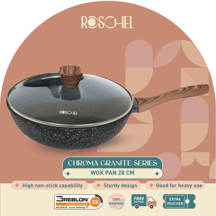 ROSCHEL Panci Penggorengan Wok 28 Cm - Chroma Granite Series