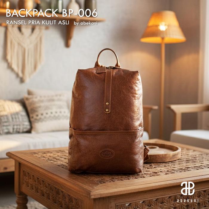 ABEKANI LEATHER Tas Ransel Kulit Sapi BP-006 Backpack Unisex dengan 3 Kantong Dengan Dimensi 27 x 16