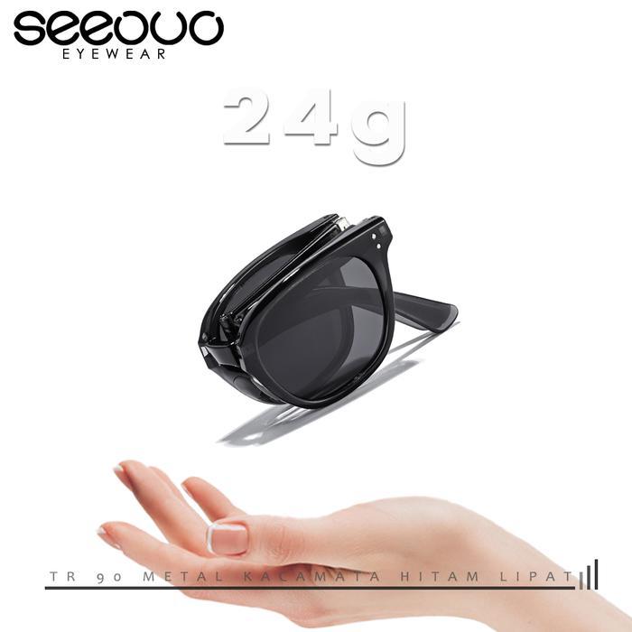 TERBAIK Seeouo Sunglasses Kacamata Hitam Lipat Model Kotak Fashion Stylish TR90 Simple Foldable Pola