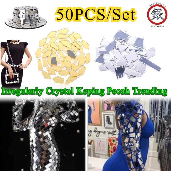 50PCS/Set Kristal Jahit Akrilik/ Bahan DIY Kristal/ Diamond Jahit Bahan/ Jahit Kaca Payet/ Batu Kri