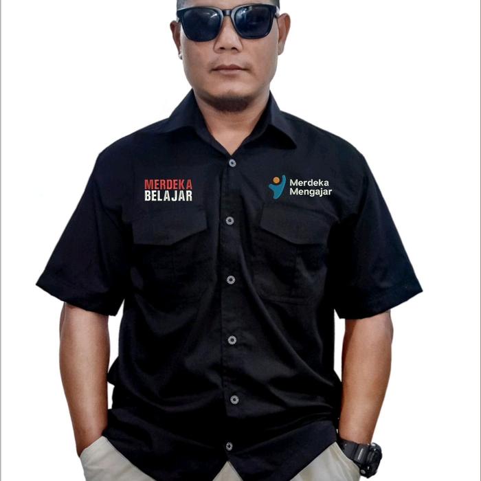 KEMEJA KERJA WORKSHIRT MERDEKA MENGAJAR MERDEKA BELAJAR BORDIR KOMPUTER