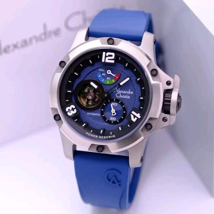 JAM TANGAN PRIA ALEXANDRE CHRISTIE ORIGINAL AUTOMATIS BLUE Rubber