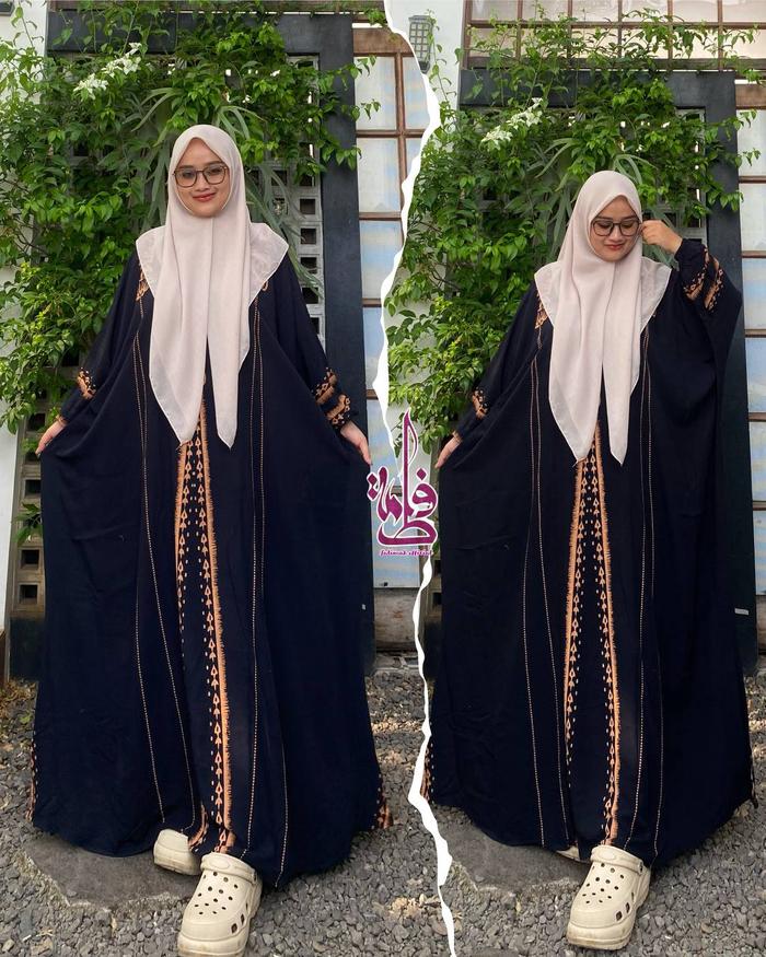 Gamis Kaftan Ara Hitam Gamis Abaya Hitam Batik Motif Pekalongan Muslim Dress Rayon Wanita Dewasa