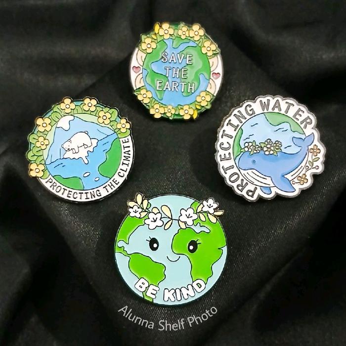 Pin Enamel Save The Planet - Recycle - Protecting Water - Bumi Earth | Quotes Bros Aksesoris