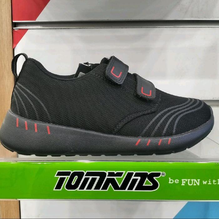 Sepatu sekolah anak laki-laki polos hitam pekat ringan ori TOMKINS