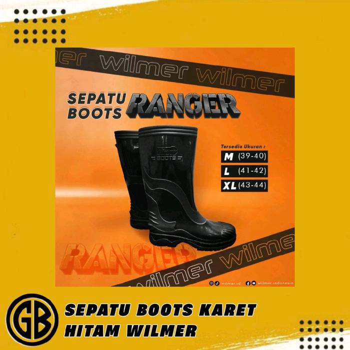 Sepatu boots karet wilmer Ranger warna hitam & kuning