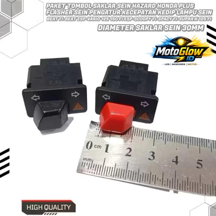 Tombol Saklar Hazard Sen Vietnam 30mm Merah atau Hitam untuk Beat Deluxe Beat Fi Scoopy Fi Vario 125