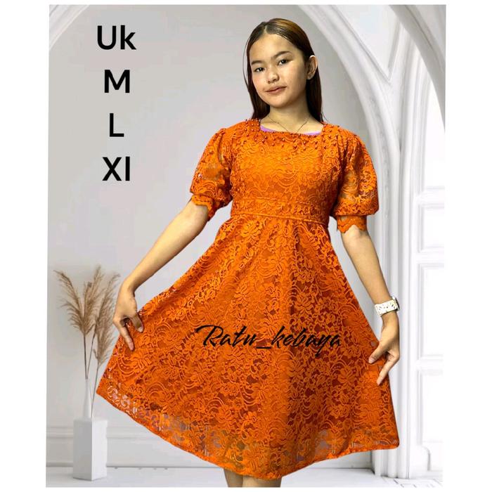 Ratu Kebaya Dress Anak Remaja Usia 9-16thn Model Lengan Balon Style Midi Prince Brokat Premium Fashi