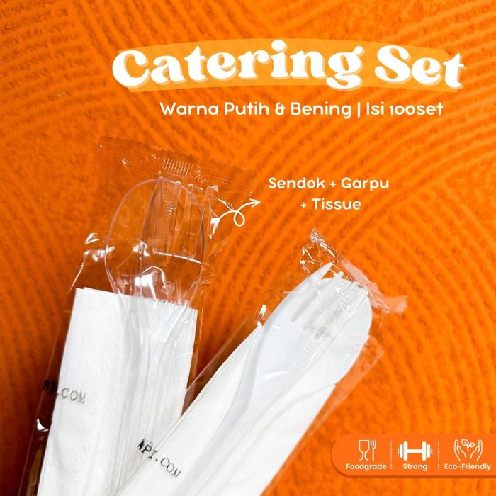Safitiri [Isi 100 Set] Sendok Garpu Tissue Catering Set Bening Higienis Steril / Paket Sendok Makan 