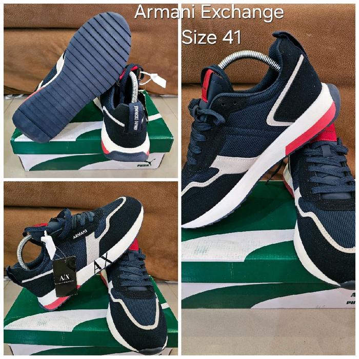 Armani Exchange Sepatu Sneakers Pria Size 41 Warna Navy Putih Merah Desain Sporty dan Nyaman