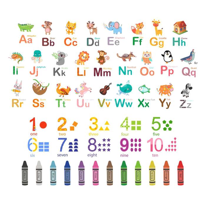 Stiker dinding Nomor alfabet, tempelan dinding kartun hewan alfabet,