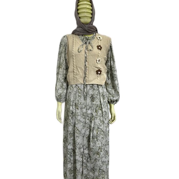 Long dress korean gamis Yuna fashion motif bunga
