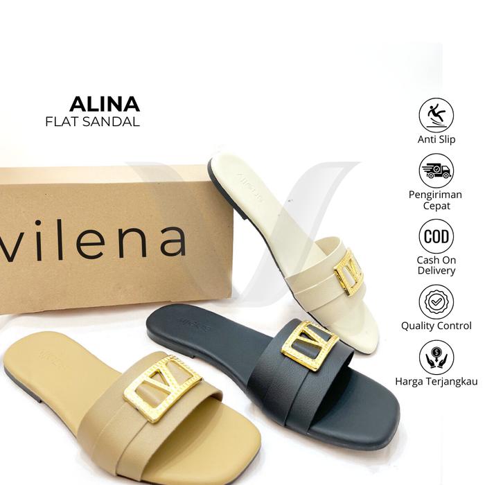 Vilena - Alina Sandal Wanita / Sandal Teplek / Sandal Flat / Sandal Slip On / Sandal Hangout