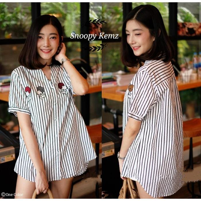 New C17  BLOUSE SNOOPY 933  Atasan blouse wanita bordir snoopy salur