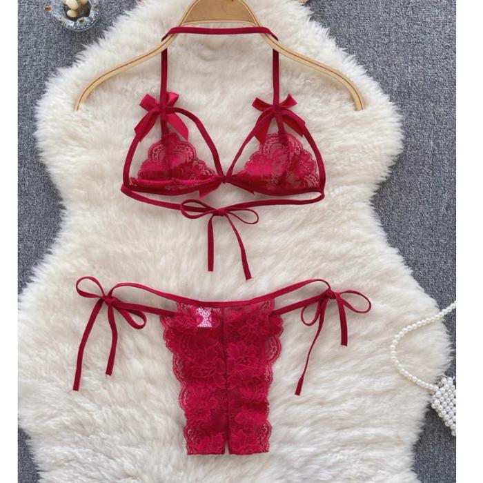 Bra Wanita Open Cup Renda Transparan G String Bikini Malam Model B130