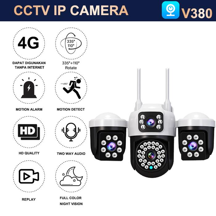 Cctv Outdoor Waterproof 3 Lens Camera Remote Cell Phone 360 Wireless Wifi Night Vision V380 Pro Cctv