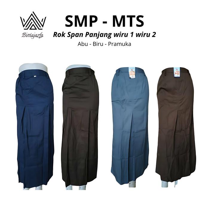 Rok Sekolah SMP SMA SMK Model Span Panjang Wiru 1 Wiru 2 Warna Abu Abu Coklat Pramuka Biru