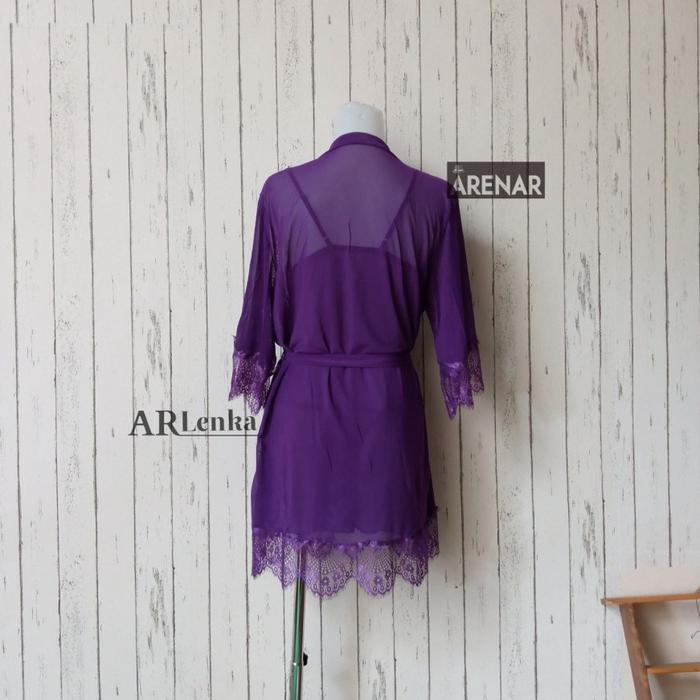 Arenar  Ska171 Dress Lingerie Ungu Dan Kimono Luar - Baju Tidur Tipis Transparan Wanita - Lingerie M