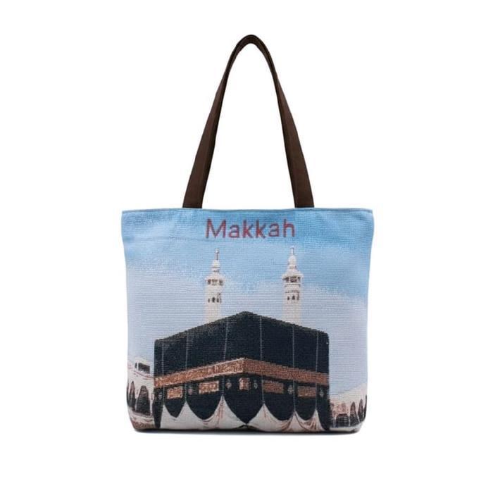 Totebag Tas Kanvas Suvenir Tote Bag Oleh Oleh Shoulder Bag Hadiah Jalan Jalan Mekkah Madinah Arab Sa