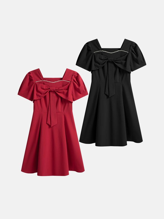 Tera Fashion | Bellona Pearl Bow Mini Dress | M-XXL | L417A62