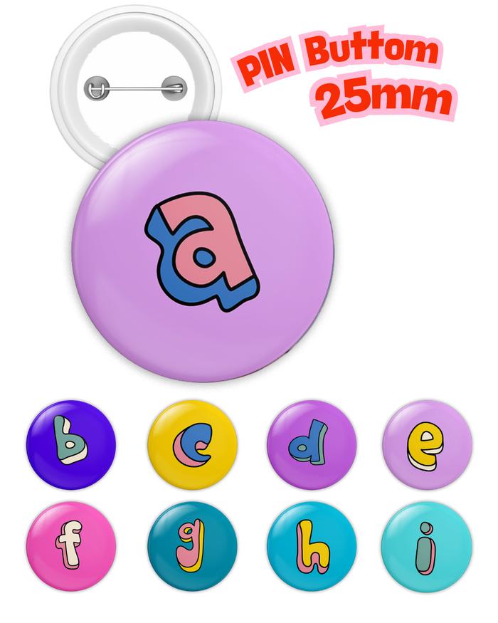 Annasya Collection Pin Bros Press Pin Button 25mm Alphabet Karakter Nakami